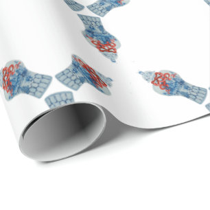 Christmas Hand Painted Blue and White Ginger Jar Wrapping Paper