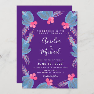 Christmas Hand Watercolor Berry Purple Wedding Invitation