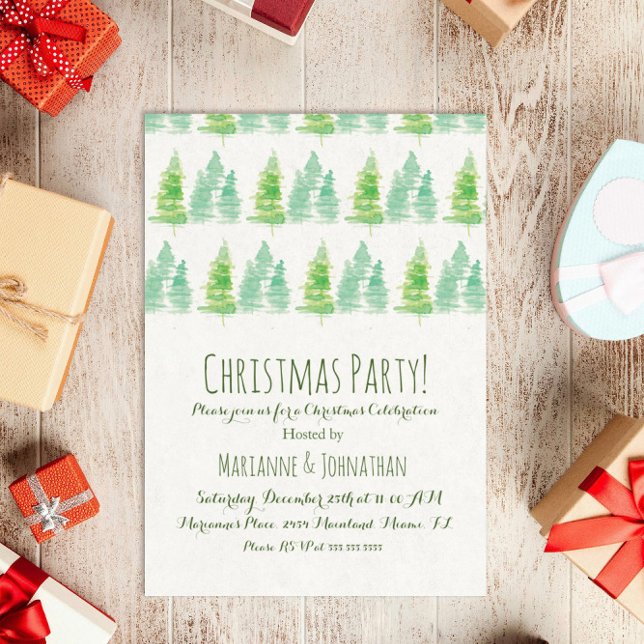 Christmas Hand Watercolored Holiday Pine Trees Invitation (Creator Uploaded)