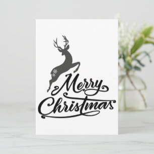 Christmas Hand Written, Jumping Deer And Snowflake Holiday Card