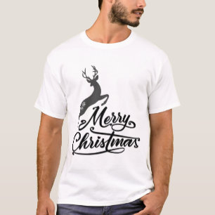 Christmas Hand Written, Jumping Deer And Snowflake T-Shirt