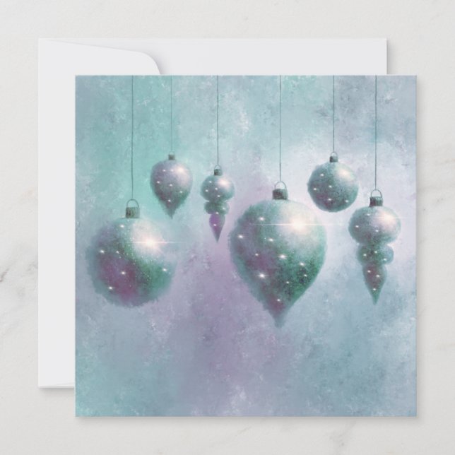 Christmas hanging Teal Baubles Flat Card (Front)