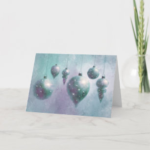 Christmas hanging Teal Baubles Folded Holiday Card