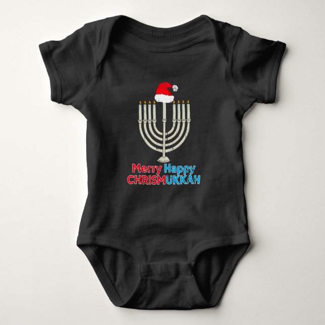 Christmas Hanukkah Jewish Menorah Santa Xmas Baby Bodysuit (Front)