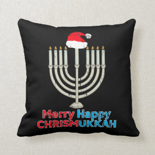 Christmas Hanukkah Jewish Menorah Santa Xmas Cushion