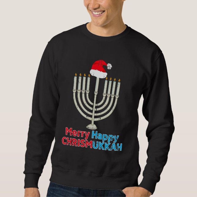 Christmas Hanukkah Jewish Menorah Santa Xmas Sweatshirt (Front)