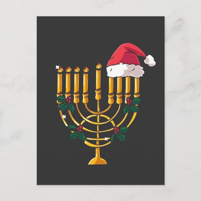 Christmas Hanukkah Jewish Santa Menorah  Announcement Postcard (Front)