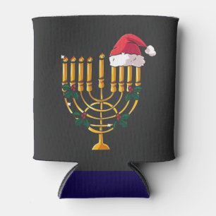 Christmas Hanukkah Jewish Santa Menorah  Can Cooler