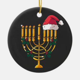 Christmas Hanukkah Jewish Santa Menorah Ceramic Ornament