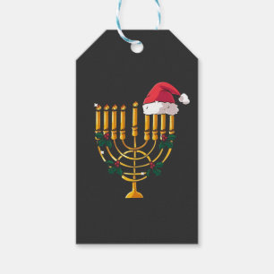Christmas Hanukkah Jewish Santa Menorah  Gift Tags