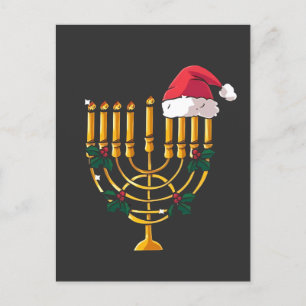 Christmas Hanukkah Jewish Santa Menorah  Holiday Postcard