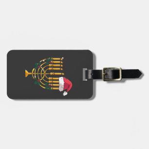 Christmas Hanukkah Jewish Santa Menorah Luggage Tag