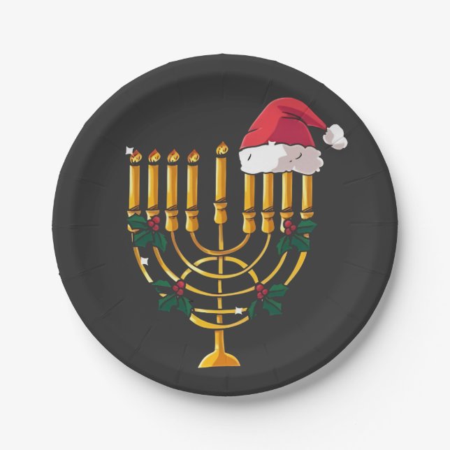 Christmas Hanukkah Jewish Santa Menorah  Paper Plate (Front)