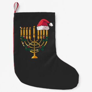 Christmas Hanukkah Jewish Santa Menorah  Small Christmas Stocking