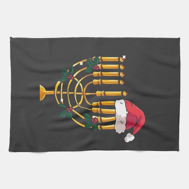 Christmas Hanukkah Jewish Santa Menorah  Tea Towel (Horizontal)