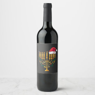 Christmas Hanukkah Jewish Santa Menorah Wine Label