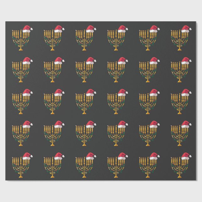 Christmas Hanukkah Jewish Santa Menorah  Wrapping Paper (Flat)
