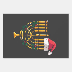 Christmas Hanukkah Jewish Santa Menorah  Wrapping Paper Sheet