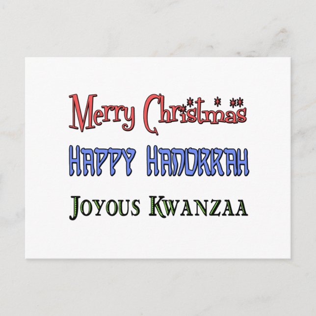 Christmas - Hanukkah - Kwanzaa Holiday Postcard (Front)