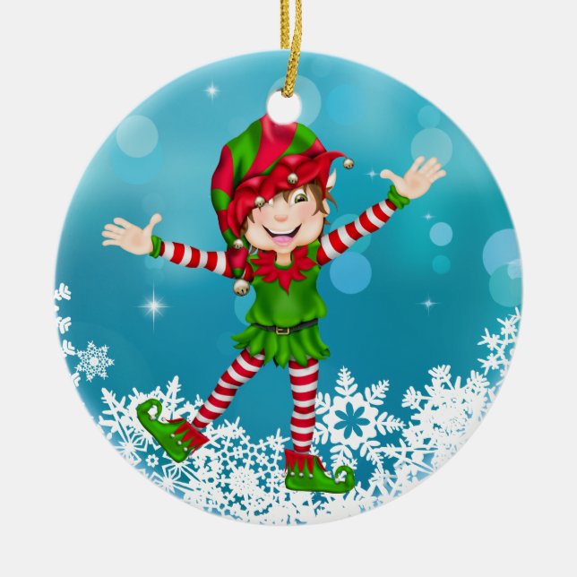 Christmas Happy Elf - SRF Ceramic Tree Decoration (Front)