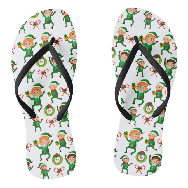 Christmas Happy Elf with Gift Pattern Thongs (Footbed)