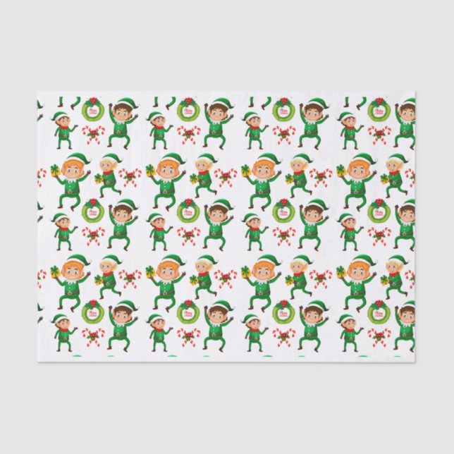 Christmas Happy Elf with Gift Pattern Tissue Paper (Front)