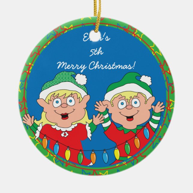 Christmas "Happy Elves" Ornament (Front)