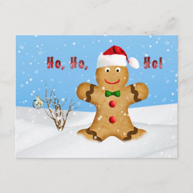 Christmas, Happy Gingerbread Man in Snow Holiday Postcard (Front)