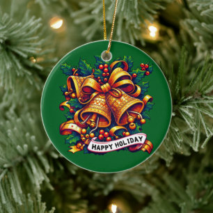 Christmas Happy Holiday  Ceramic Ornament