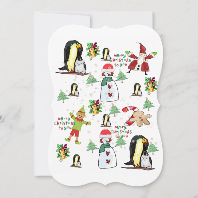 Christmas Happy Holiday Flat Greeting Card Penguin (Front)