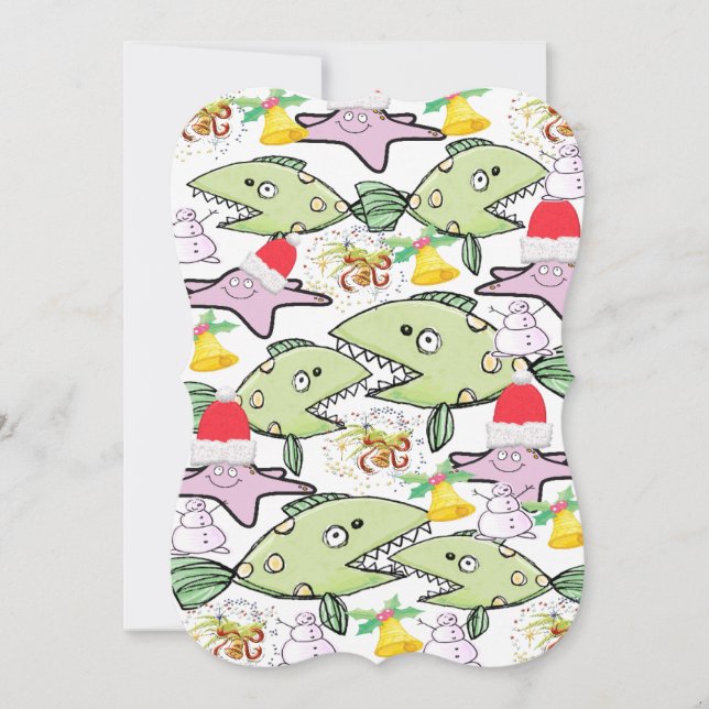 Christmas Happy Holiday Flat Greeting Card Shark  (Front)