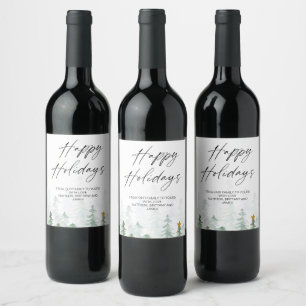 Christmas Happy Holiday Merry Xmas Gift for Family Wine Label