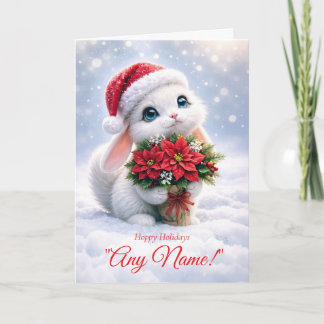 Christmas Happy Holidays Cute Bunny Rabbit Name Card