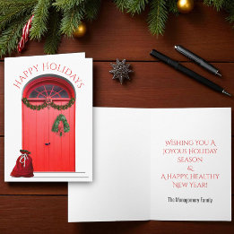 Christmas Happy Holidays Decorations Red Doors Holiday Card