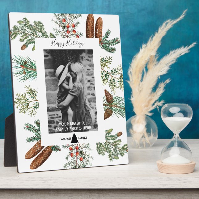 Christmas Happy Holidays Family Photo Pine Plaque (Side)