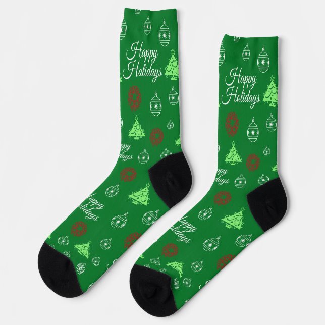 Christmas Happy Holidays Green Trees Pattern  Socks (Left)