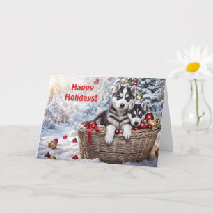 Christmas Happy Holidays Husky Huskies Dogs Cute Card