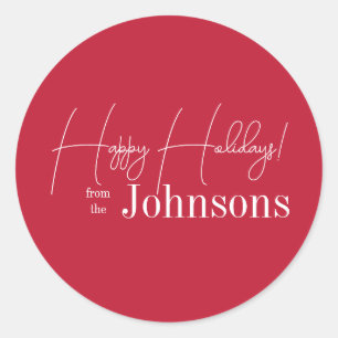 Christmas Happy Holidays Red Family Classic Round Sticker