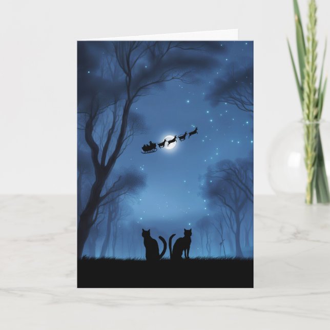 Christmas Happy Holidays with Cats in the Night Card (Front)