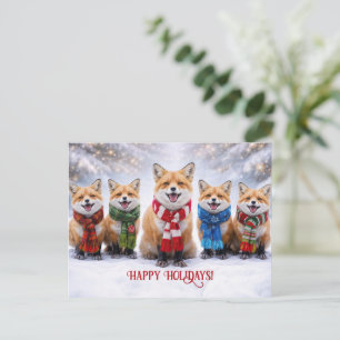 Christmas Happy Holidays with Happy Foxes in Snow Postcard