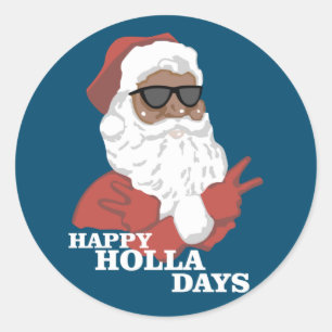 Christmas Happy Holla Days African American Classic Round Sticker