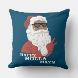 Christmas Happy Holla Days African American Cushion