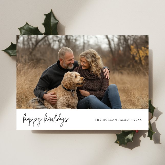 Christmas Happy Howlidays Couple Photo With Dog  Holiday Card (Creator Uploaded)