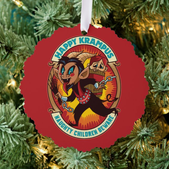 Christmas Happy Krampus Naughty Children Beware Tree Decoration Card (Insitu (Tree))