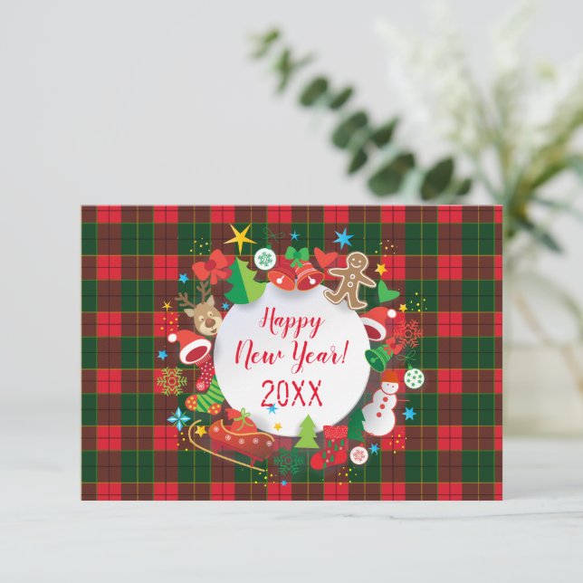 Christmas & Happy New Year 20XX! Scotland Pattern Card (Standing Front)