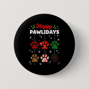 Christmas Happy Pawlidays Buffalo Plaid Paw Christ 6 Cm Round Badge