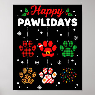 Christmas Happy Pawlidays Buffalo Plaid Paw Christ Poster