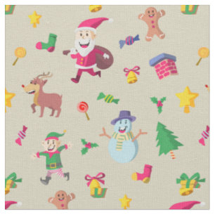 Christmas Happy Santa and Friends Fabric