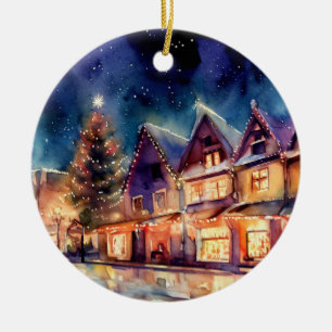 Christmas has arrived watercolor look evening shop ceramic ornament