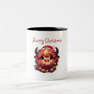 Christmas Hat Christmas Fairy Lights Yak Two-Tone Coffee Mug